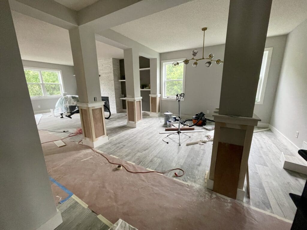 Interior living room painting prep in Maple Grove, MN by TD Interiors. 